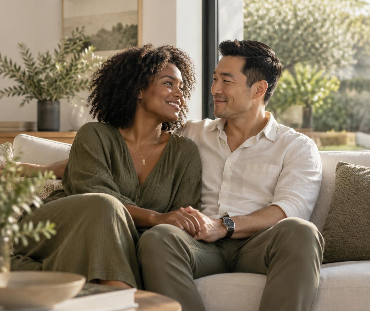 A hopeful couple sharing a quiet moment at home